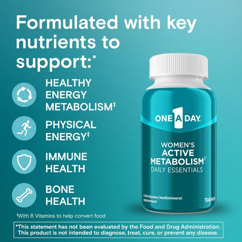 Vista 2 de One A Day Metabolismo activo diario esencial para mujeres, multivitamínico para mujeres, apoyo al metabolismo, vitaminas para mujeres con las 8