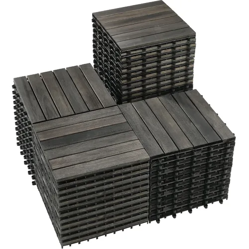 Vista 35 de PrimeZone - 9 azulejos entrelazados de madera de acacia sólida para terraza, patio, 12 x 12 pulgadas, impermeables, para interiores y exteriores