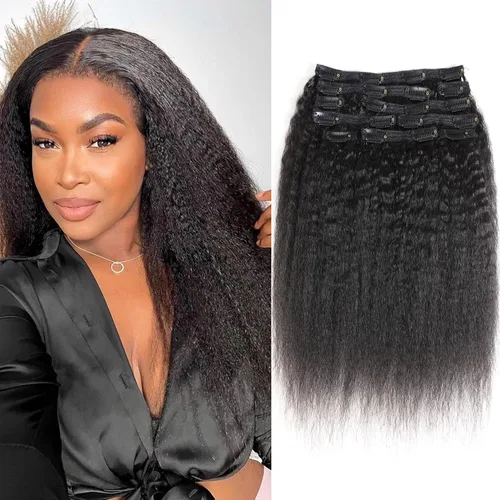 Vista 16 de Extensiones de cabello rizado con clip para mujeres afroamericanas, Urbeauty, Extensiones de cabello rizado con clip para cabello humano para chicas