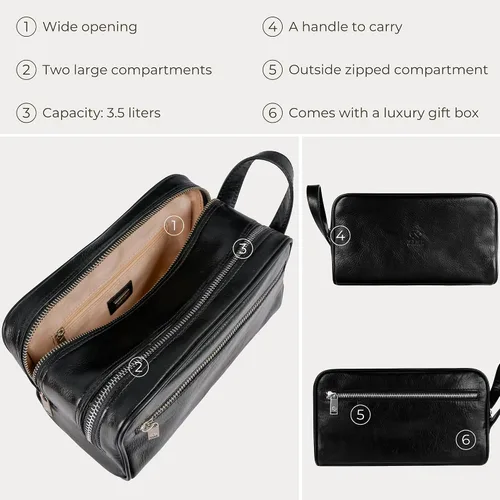 Vista 6 de Time Resistance Bolsa de cosméticos de cuero - Kit de aseo italiano Dopp (negro)