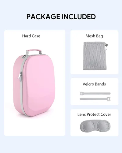 Vista 7 de Aubika Carrying Case for Meta Quest 2 Quest 3Pico 4Vision Pro, Compatible with EliteBattery Headset Strap Accessories, Hard Travel Case - Pink