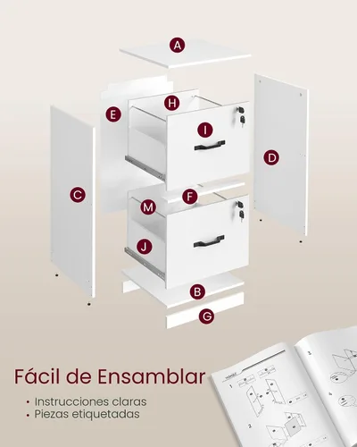 Vista 3 de VASAGLE Archivador de 2 cajones con cerradura, soporte de impresora, organizador de archivador de oficina, para documentos tamaño A4 y carta, blanco