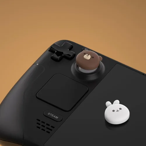 Vista 4 de PlayVital Thumb Grip Caps for Steam Deck LCD, Silicone Thumbsticks Grips Joystick Caps for Steam Deck OLED - Chubby Bear & Smiley Bunny