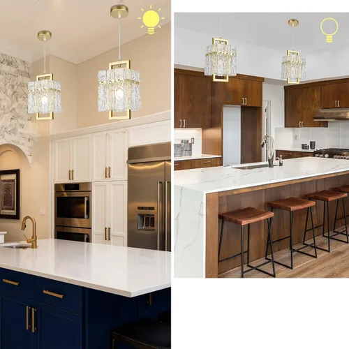 Vista 4 de IKK Lámpara colgante de cristal dorado para isla de cocina, lámpara de araña de vidrio ondulado de lujo, moderna y elegante iluminación colgante Oro