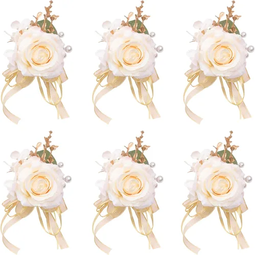 Vista 16 de Boutonnieres blancos marfil para hombres, 6 piezas, rosas 6 piezas Boutonnieres blanco #2