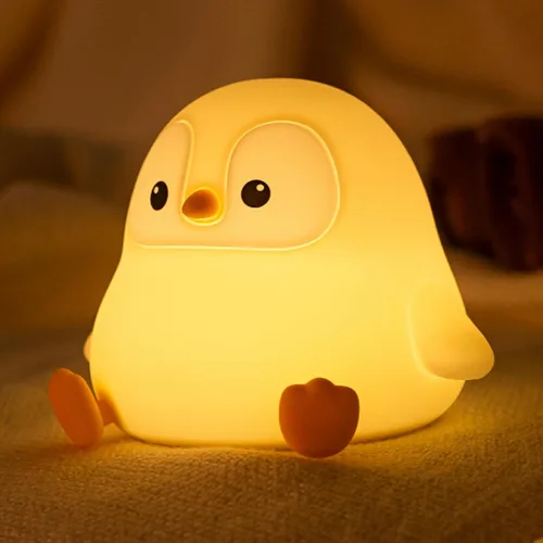 Vista 8 de ATSUI Luz Nocturna de Pingüino, Lámpara Nocturna de Animal Novelosa y Esponjosa LED, Silicona de Grado Alimentario, Atenuable en 2 Niveles, Luz