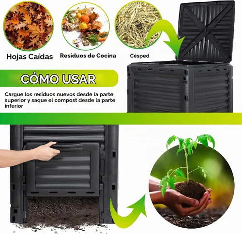 Vista 4 de F2C Contenedor de Compost de Jardín de Material Libre de BPA - 80 Galones (300 L) Contenedor de Compost Grande con Aireación Caja de Compost