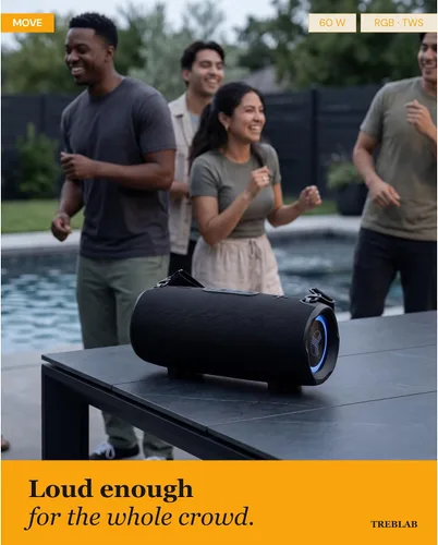 Vista 9 de TREBLAB Altavoz inalámbrico ultra fuerte, sonido estéreo de 60 W con graves profundos, tiempo de reproducción de 20 horas, banco de energía