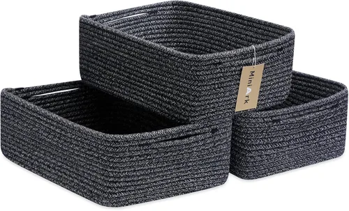 Vista 13 de MiniArk Cestas organizadoras grandes poco profundas de 15 x 11 x 5.1 pulgadas, contenedores de almacenamiento tejidos de cuerda para baño, estantes
