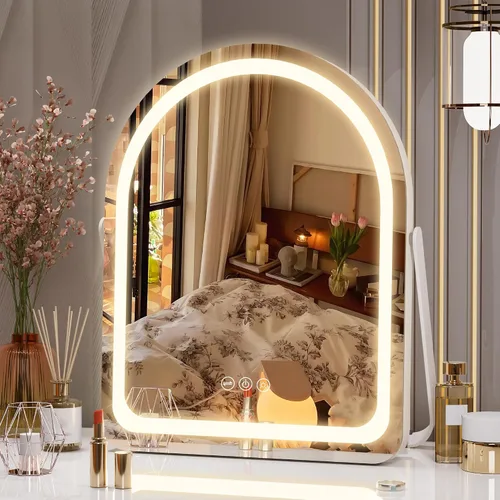 Vista 7 de Hasipu Espejo de tocador con luces, espejo de maquillaje LED arqueado de 11 x 14 pulgadas, espejo de maquillaje iluminado con luces, control táctil
