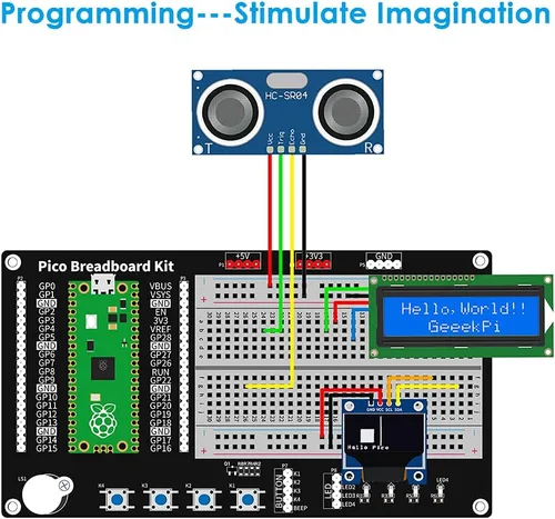 Vista 7 de Kit de Programación Micro Python de GeeekPi para Raspberry Pi Pico, Panecillos, Módulo de Pantalla LCD 1602 I2C para Principiantes y Ingenieros