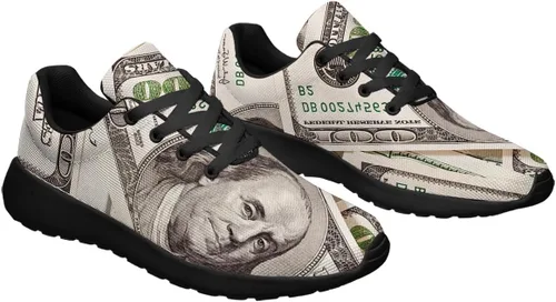 Vista 5 de Zapatillas de deporte ultraligeras para correr con estampado de billetes de 100 dólares para caminar