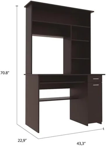 Vista 3 de Tuhome Compu 180 Hutch Escritorio de madera de ingeniería en negro