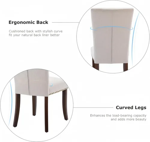Vista 5 de Juego de 6 sillas de comedor tapizadas color beige - Sillas de cocina estilo granja con respaldo alto, patas de madera de caucho maciza, asiento