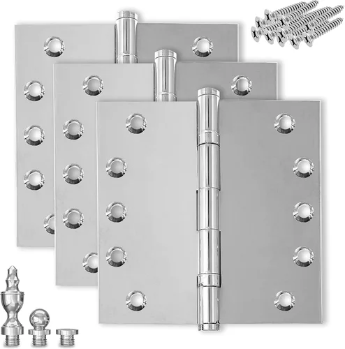 Vista 17 de Bisagra de puerta de latón macizo, rodamiento de bolas resistente, 5 x 5 pulgadas, juego de 2 bisagras (latón antiguo)