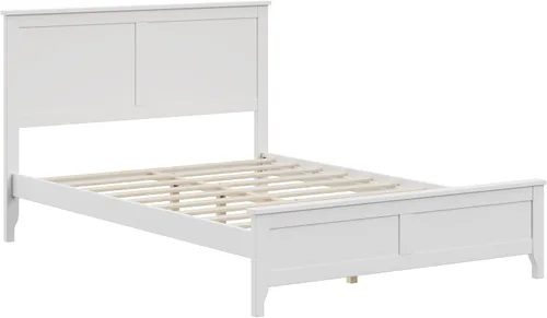 Vista 6 de Cama de plataforma de madera maciza de estilo moderno con cabecero, estribo, marco de cama de madera y patas de soporte central de madera maciza,