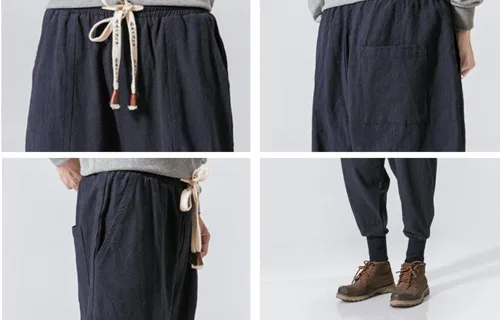Vista 6 de LifeHe Pantalones harén holgados de lino para hombre