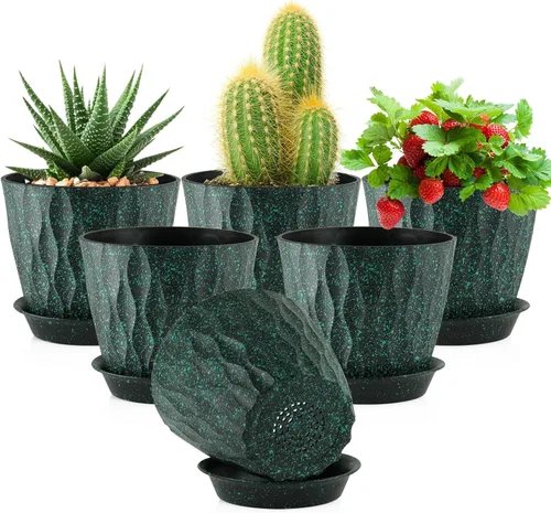 Vista 28 de Meowell Macetas pequeñas de plástico de 4 pulgadas, macetas de plántulas, juego de 5 macetas de ondas de agua para plantas de interior, macetas
