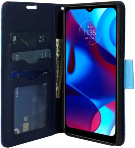 Vista 4 de Zase Funda tipo cartera para Motorola Moto G Play (2023)/Moto G Pure/Moto G Power (2022) Funda de piel sintética con función atril, ranura