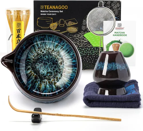 Vista 11 de TEANAGOO 7 piezas juego de batidor matcha, juego de matcha para ceremonia, juego de matcha Junware-Azul, juego de té matcha para hacer Azul Pro
