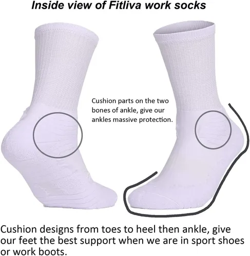 Vista 2 de Calcetines de trabajo para hombre, calcetines acolchados de algodón para botas (6 pares)