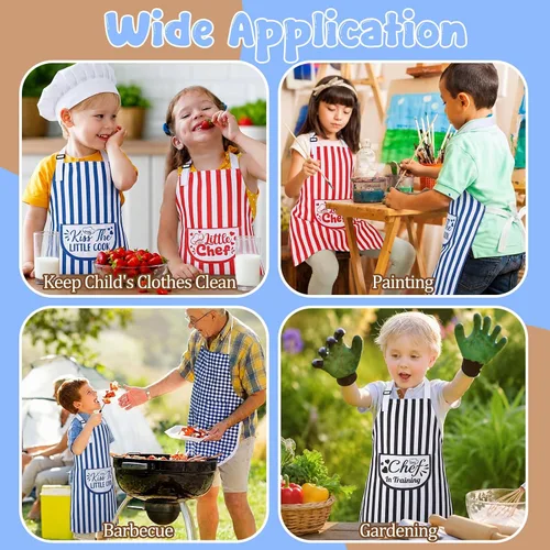Vista 7 de Paquete de 3 delantales para niños para cocinar, ajustables, delantales divertidos con bolsillos para niños y niñas, pintura, hornear Kitchen