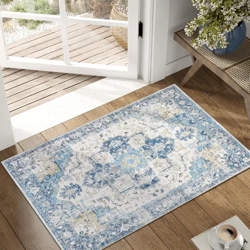 Vista 83 de jinchan Alfombra de Área 2x3 pies Alfombra Vintage de Entrada Lavable Bohemia Tapete Interior para Puerta Medallón Floral Tapete Pequeño para Puerta