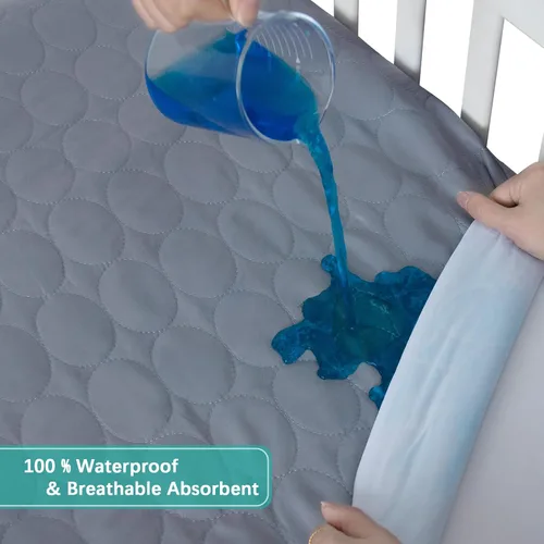 Vista 4 de Protector de colchón impermeable para cuna, funda de colchón para cuna para bebé, lavable a máquina y apto para secadora, protector de colchón