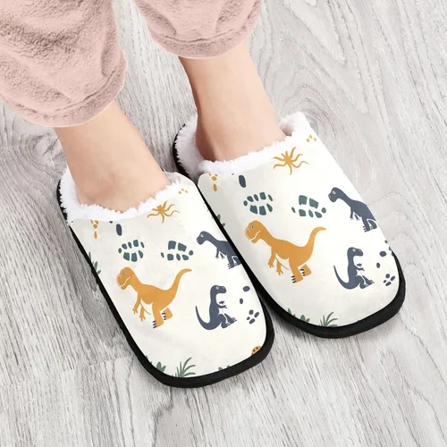 Vista 4 de Pantuflas de felpa con huella de dinosaurio de dinosaurio para mujeres y hombres, cálidas, cómodas, para viajes, spa, antideslizantes, zapatos