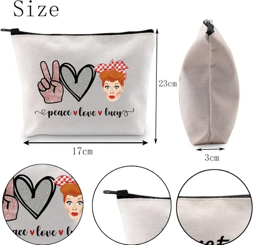 Vista 6 de POFULL Regalo inspirado en programas de televisión Lucy Fan Gift Peace Love Lucy Maquillaje Bolsa con cremallera para mujer