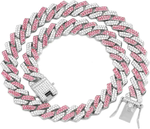 Vista 12 de Collar de cadena dorada para perro, collar cubano de diamantes para caminar, collar de cadena de metal con diseño de hebilla segura, collares