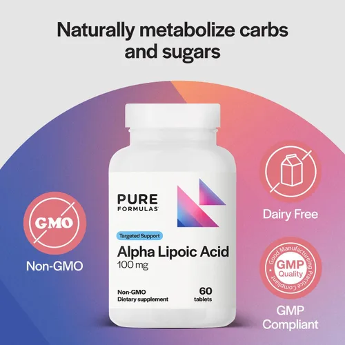 Vista 3 de PureFormulas Ácido alfa lipoico 100 mg ALA Suplemento para apoyo hepático, antioxidantes, nervios y salud cardiovascular Acido Alfa Lipoico 100 mg