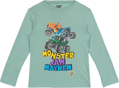 Vista 6 de Monster Jam Paquete de 2 camisetas de manga larga para niños pequeños a grandes Grave Digger El Toro Loco Megalodon Salvia esmerilada / azul carbón