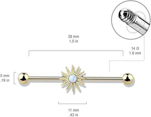 Vista 2 de Covet Jewelry Barra industrial de acero quirúrgico con forma de explosión solar Opal Center