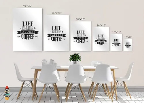 Vista 5 de HB Art Design Life Begins After Coffee and But First Coffee - Juego de 2 paneles de impresión de metal, arte de pared, decoración de cafetería