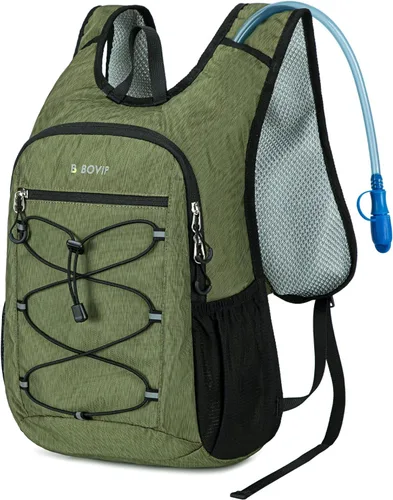 Vista 13 de BOVIP Mochila de hidratación ligera, mochila de senderismo multiusos de 15 litros con bolsa de agua de 1.5 L, mochila de agua hidráulica