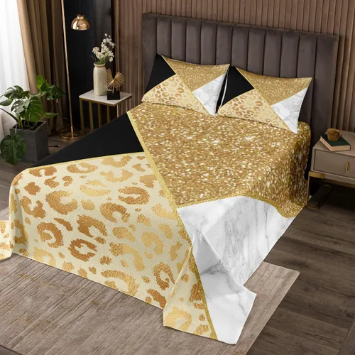 Vista 4 de Manfei Colcha de piel de animal tamaño individual, colcha acolchada con estampado de cebra de leopardo con 1 funda de almohada, juego de 2 piezas