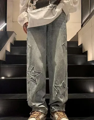 Vista 2 de Kisswow Y2k Star Jeans para mujer, lindos jeans para adolescentes, pantalones cargo Y2K para mujer