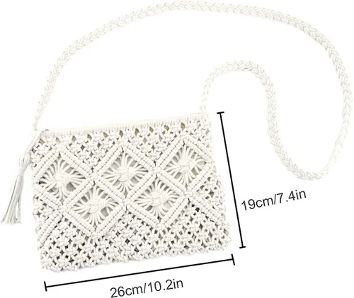 Vista 3 de CHIC DIARY Bolso de mano de paja para mujer, bolso de paja bohemio para verano, playa, tejido, sobre cartera de muñeca