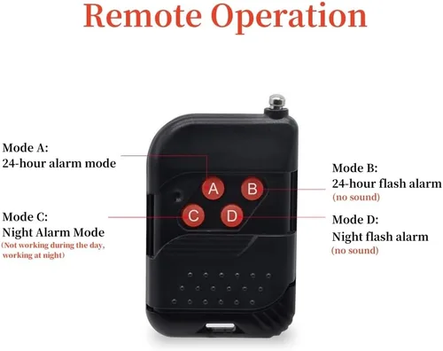 Vista 6 de Detector de sensor de movimiento al aire libre con alarma solar IP65 resistente al agua 129db alta sirena lámpara estroboscópica con control remoto