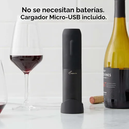Vista 5 de Rabbit Abrebotellas eléctrico con sacacorchos – Abrebotellas automático con botón, diseño compacto, abre botellas silenciosamente, almacena vertical