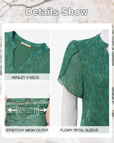 Vista 5 de Bebonnie Blusas de verano con volantes de manga corta para mujer, blusas elegantes florales