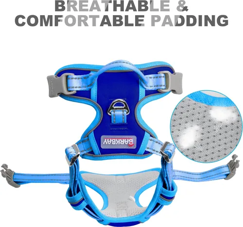 Vista 184 de BARKBAY - Arnés para perro sin tirones con clip frontal, material resistente y reflectante, asa de fácil control para pasear perros grandes