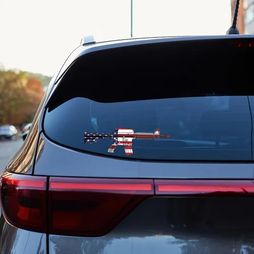 Vista 4 de AR-15 - Adhesivo para pistola de rifle con la bandera de Estados Unidos, calcomanía patriótica de vinilo para parachoques de automóvil, camión