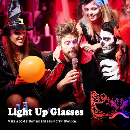 Vista 5 de Oybete 2 pares de gafas iluminadas para fiestas, gafas de visera LED para adultos y niños, accesorios futuristas para rave, anteojos LED, 7
