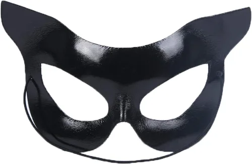 Vista 2 de DDazzling Máscara de gato para mujer, accesorio de disfraz de media cara, recuerdos de fiesta (negro)