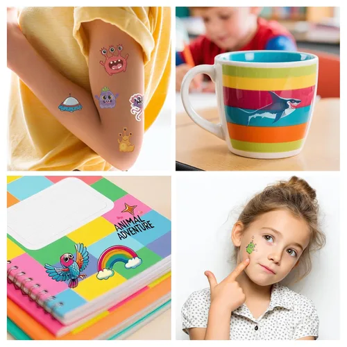 Vista 3 de Tatuajes temporales para niños, 60 piezas de tatuajes falsos de diseños geniales para niños, calcomanías temporales seguras e impermeables, la mejor