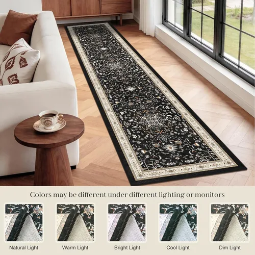 Vista 8 de nesrt Alfombra bohemia lavable de 2 x 10 pies, suave, antideslizante, extra larga, alfombra de cocina, color negro, vintage, geométrico, camino