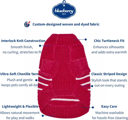 Vista 2 de Blueberry Pet - Suéter de chenilla suave y acogedor con rayas elegantes para perro en rosa intenso, longitud de espalda de 56 cm, paquete de 1 ropa