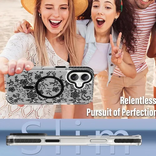 Vista 5 de OOK Funda magnética transparente para iPhone 17, lindo encaje floral negro Encaje Negro Floral